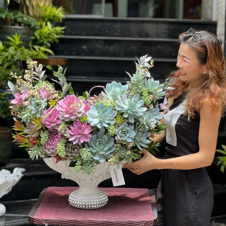 Lẵng Hoa Khai Trương Bao Tiền Từ Bình Sen Đá Tươi Lâu Cả Tháng