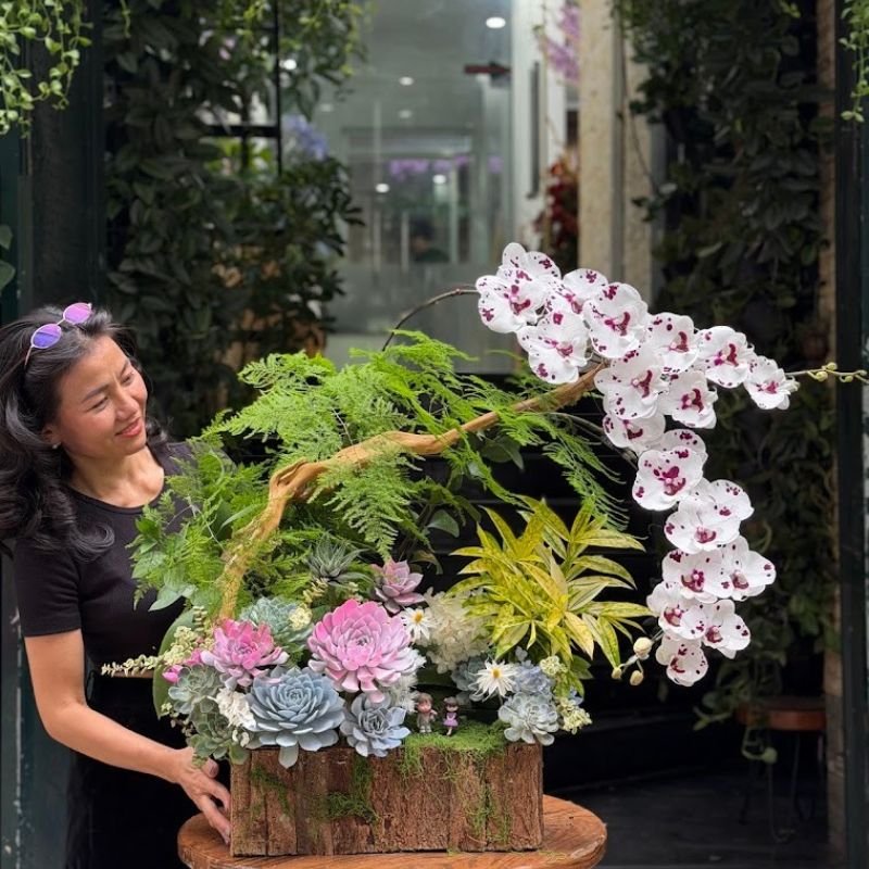 Hoa Chúc Mừng Sinh Nhật Sếp Nữ Từ Tiểu Cảnh Lan Hồ Điệp Mix Sen Đá Lũa Gỗ