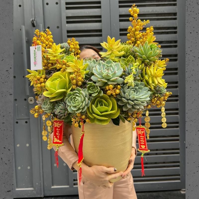 Hoa Khai Trương Sen Đá - Bình Hoa Sen Đá Vàng May Mắn