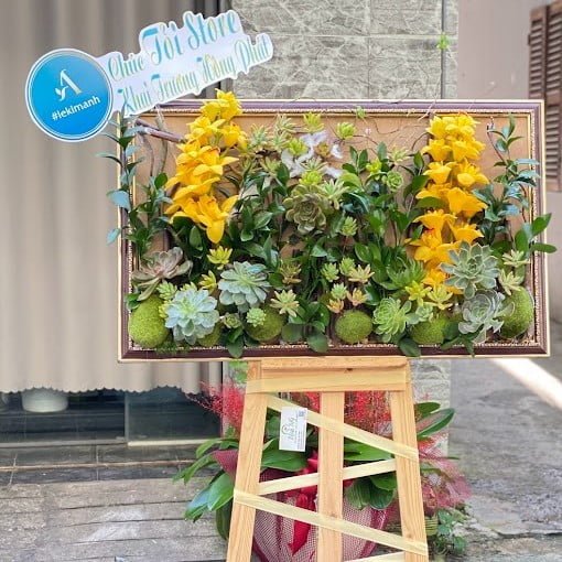 Vòng Hoa Khai Trương Bằng Sen Đá - Tranh Sen Đá 3D Tài Lộc.