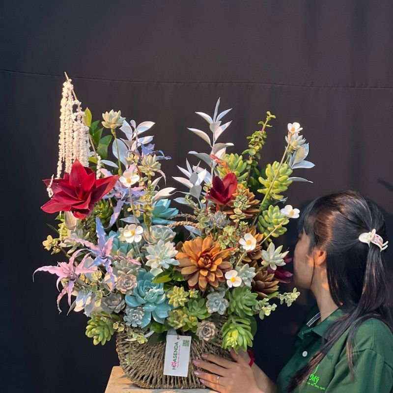 Chọn Hoa Khai Trương Ý Nghĩa -Giỏ Hoa Sen Đá Phong Thủy
