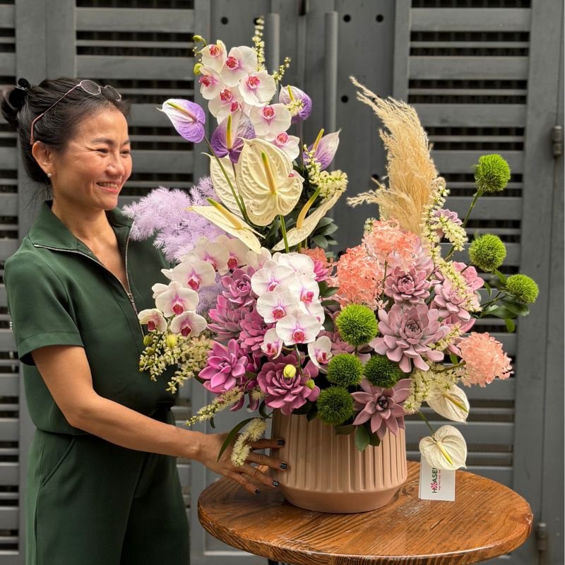 Lẵng Hoa Khai Trương Để Bàn Sen Đá Mix Lan Hồ Điệp Tươi Lâu 15-30 Ngày 2