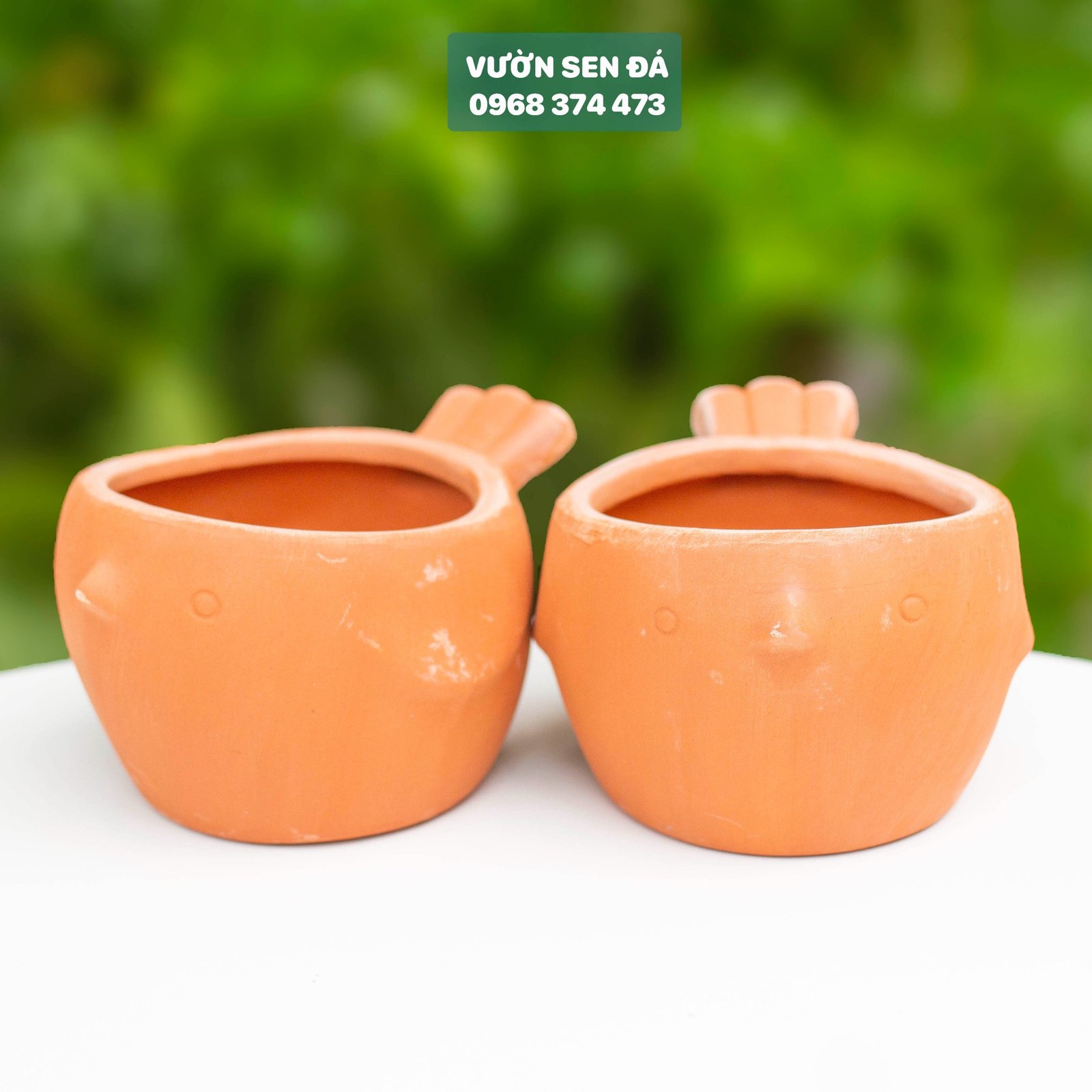 Chậu đất nung đỏ hình chim 14x7cm 2
