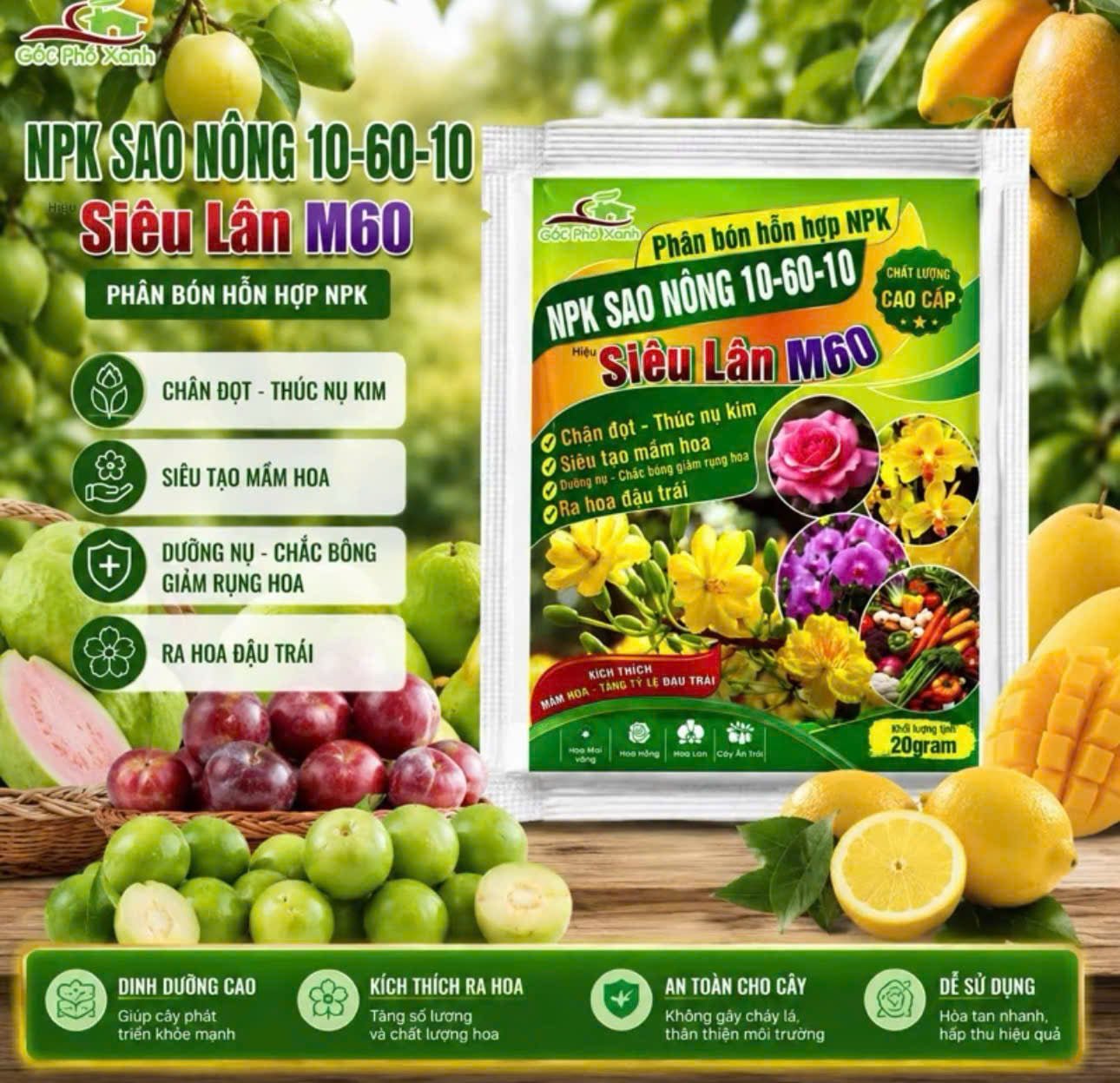 Phân bón NPK SAO NÔNG 10-60-10 – SIÊU LÂN M60 GÓI 20G