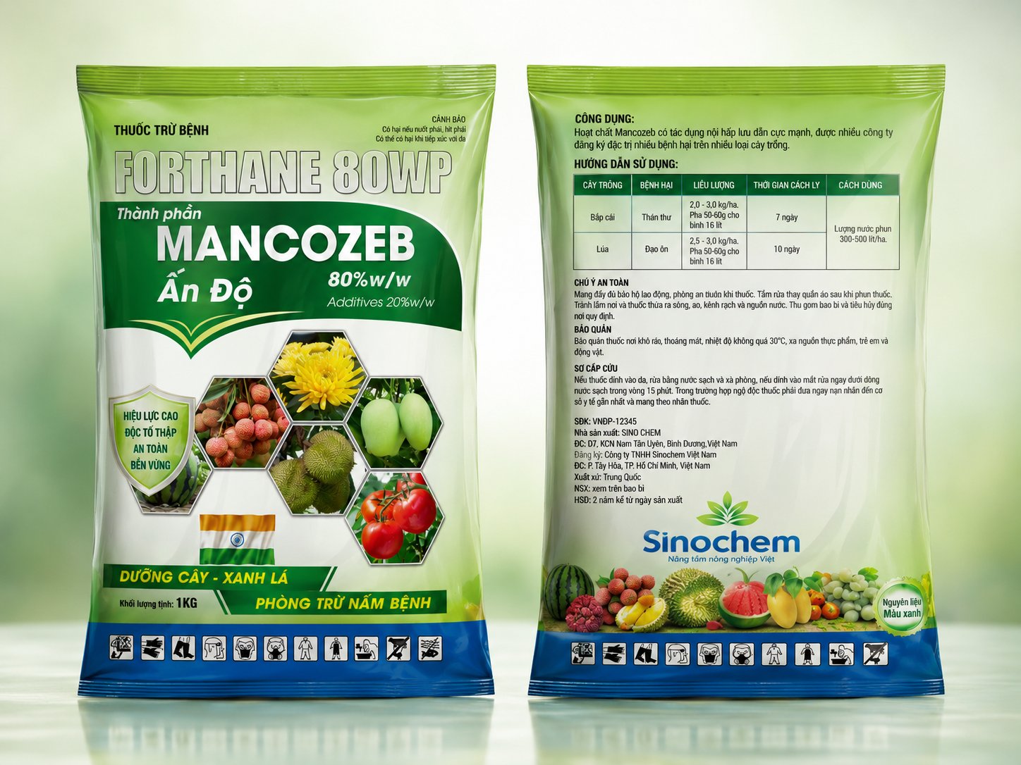 Thuốc trừ bệnh FORTHANE 80WP MANCOZEB XANH gói 1kg