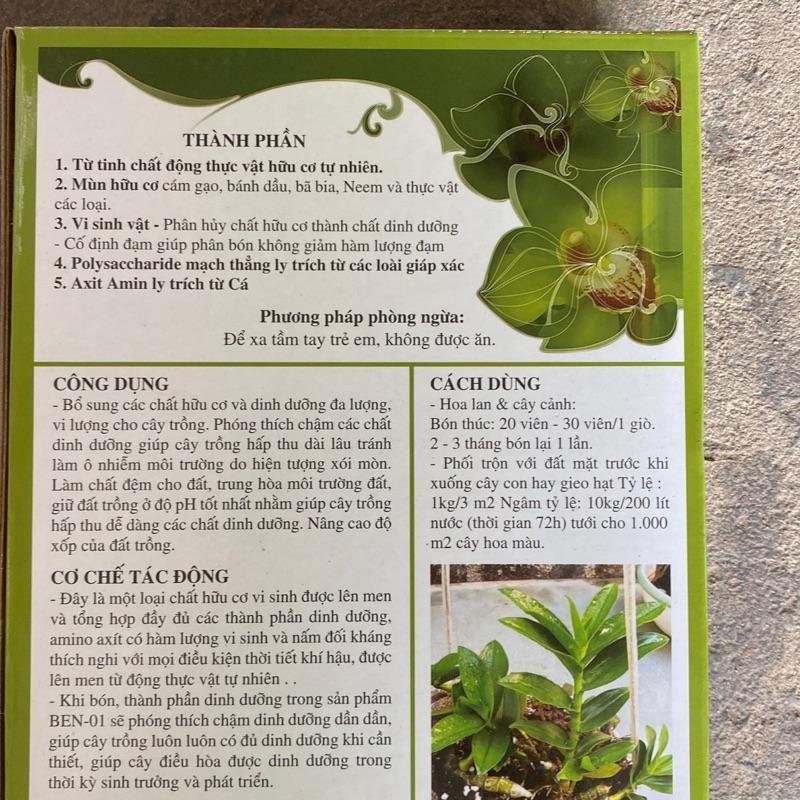 Phân bón Viên nén hữu cơ Ben 01 hộp 1kg 3
