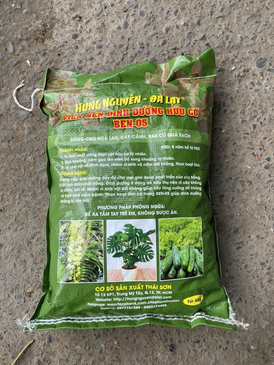 Phân bón hữu cơ viên nén Hùng nguyễn BEN05 BAO 4KG 3