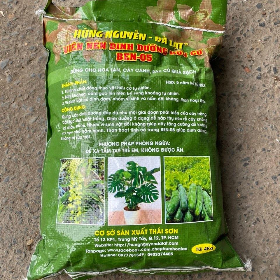 Phân bón hữu cơ viên nén Hùng nguyễn BEN05 BAO 4KG