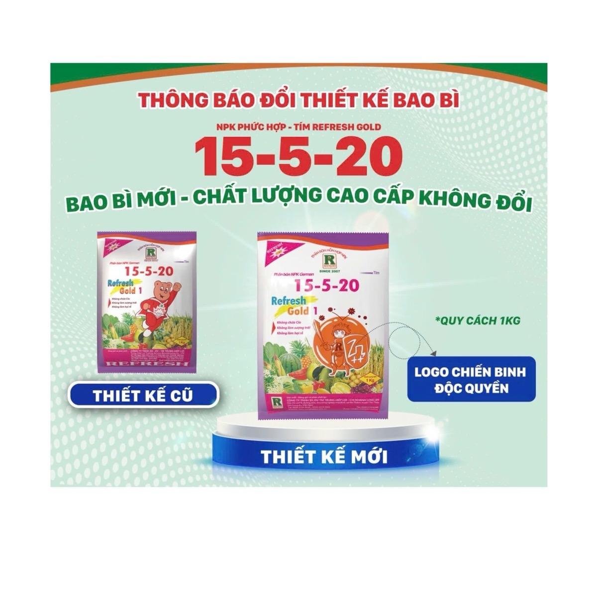 Phân bón NPK 15-5-20 - NPK Refresh Gold 1KG