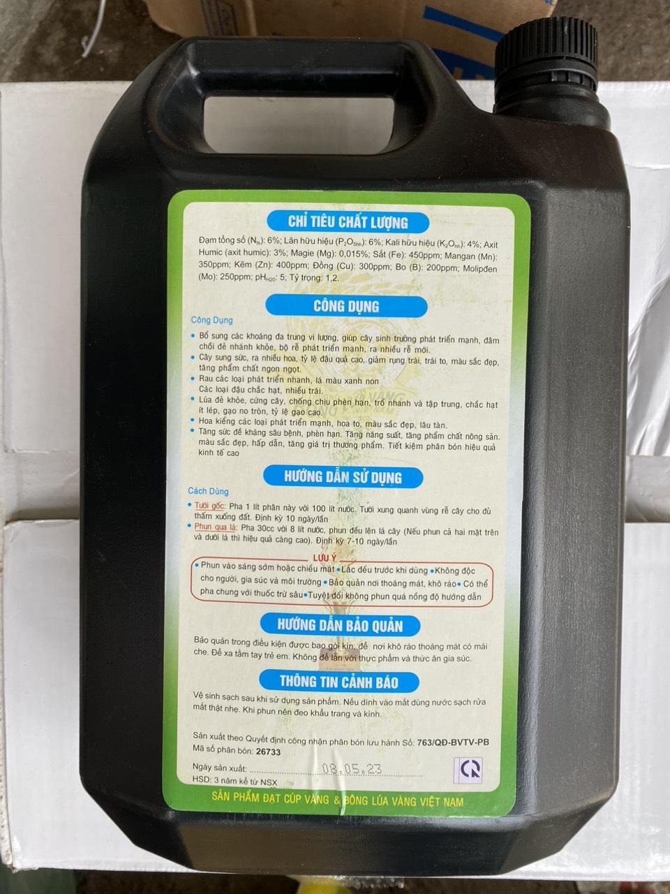 Phân bón 6-6-4 K-Humat Bội thu vàng can 5 lít 2