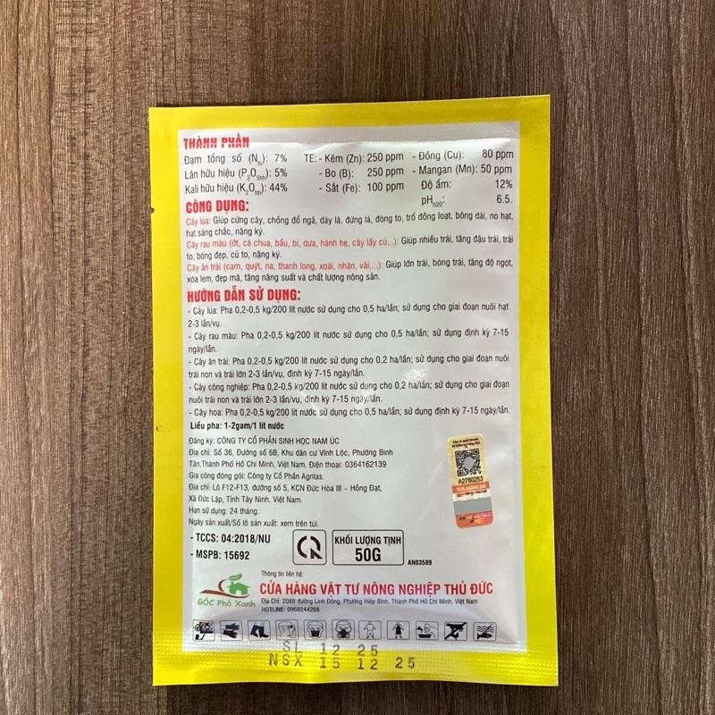 Phân bón lá NPK 7-5-44+TE to nụ dưỡng hoa nở đồng loạt gói 50gam 3