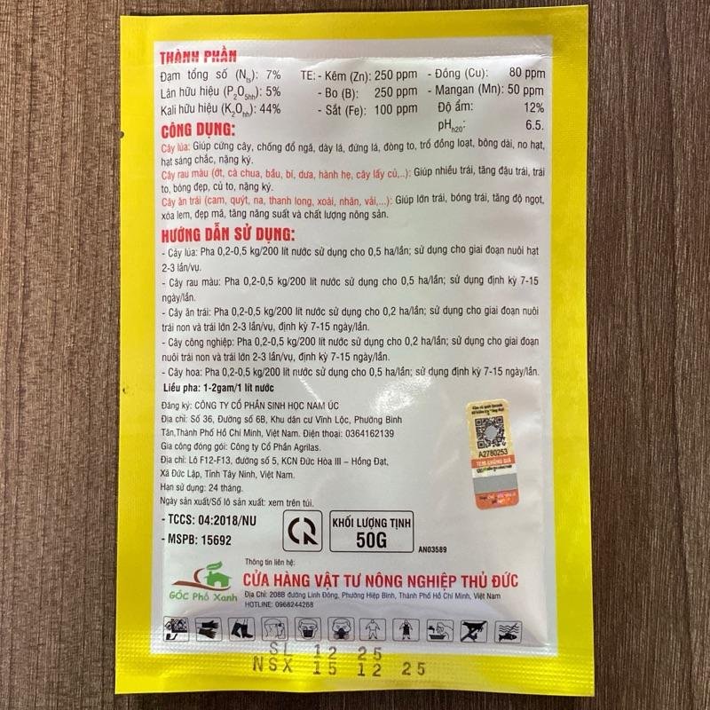 Phân bón lá NPK 7-5-44+TE to nụ dưỡng hoa nở đồng loạt gói 50gam 2