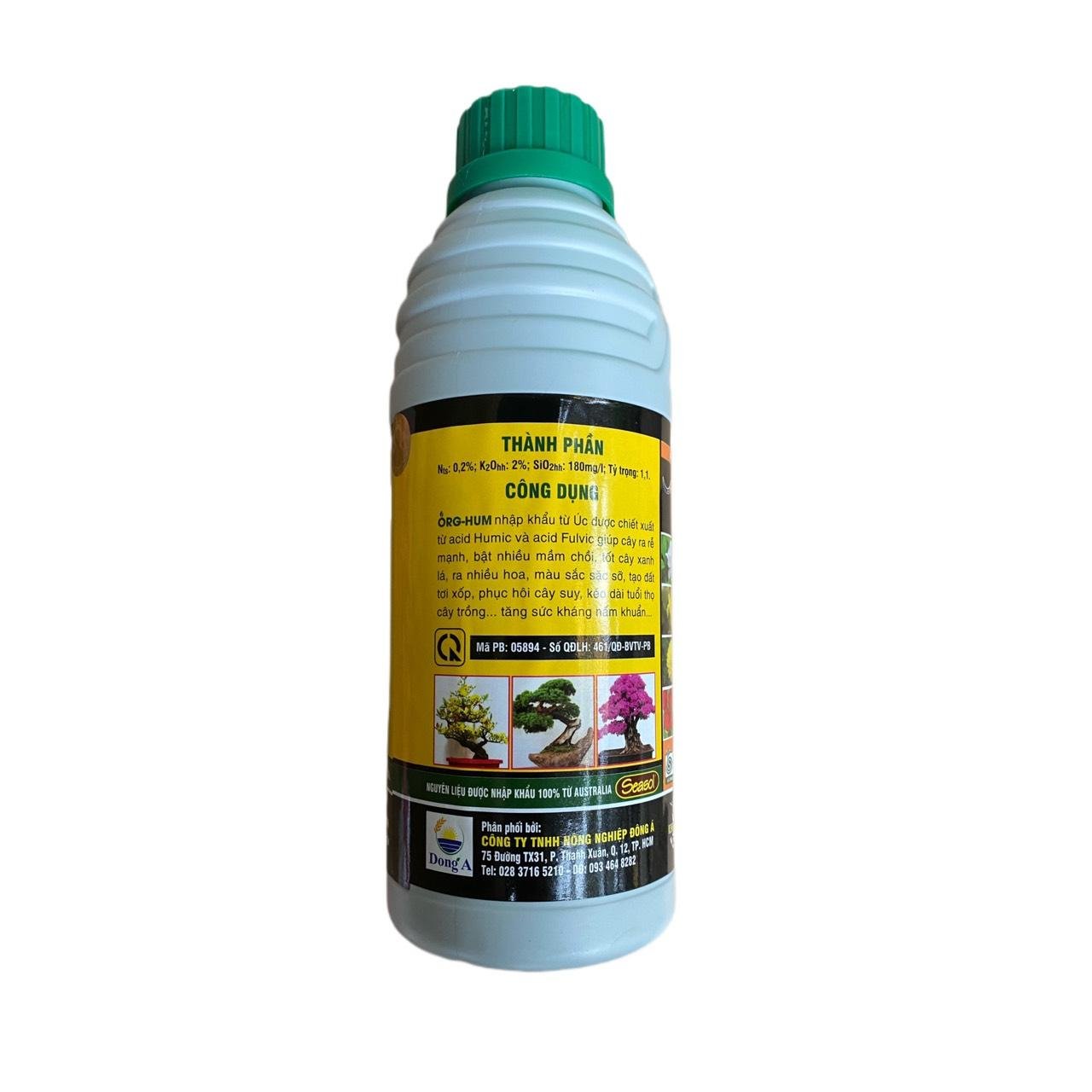 Phân Bón Lá ORG HUM Chai 1 Lít Thành Phần NPK: 0.2%, K2O: 2%, SiO2hh: 180mg/l 2