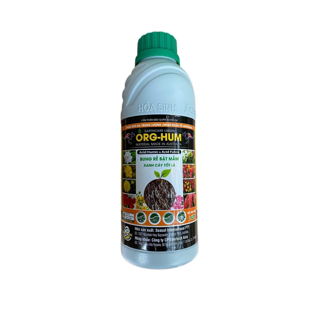Phân Bón Lá ORG HUM Chai 1 Lít Thành Phần NPK: 0.2%, K2O: 2%, SiO2hh: 180mg/l