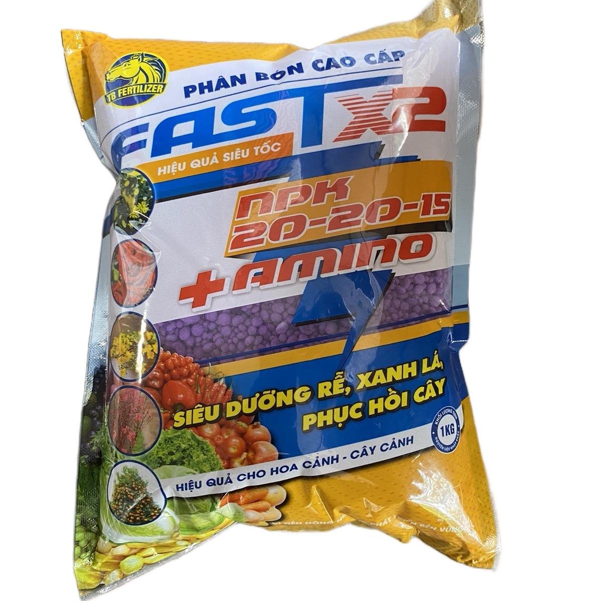 PHÂN NPK 20-20-15 gói 1kg cây xanh lá mập thân ra hoa nhiều nuôi trái to