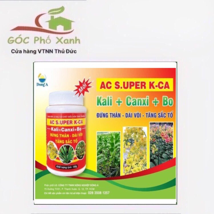Phân bón AC SUPER Kali Canxi Bo đứng thân dài vòi hoa tăng sắc tố 100gam