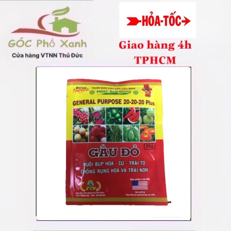Phân bón lá dưỡng hoa nuôi trái chống rụng hoa trái non GẤU ĐỎ 25gram