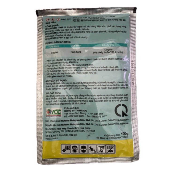 Trừ Nấm Hồng Champion 77WP 100g 2