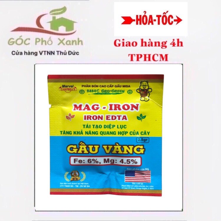 Phân bón lá GẤU VÀNG SẮT MAGIE BIẾN VÀNG THÀNH XANH Gói 2,5gam