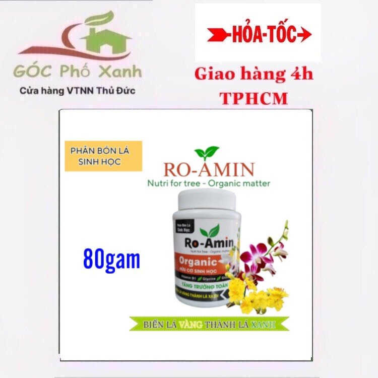 Phân hữu cơ sinh học RO Amin BIẾN LÁ VÀNG THÀNH LÁ XANH 80gram