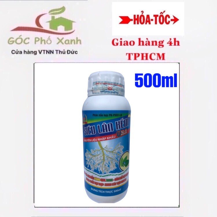 Phân bón Siêu Lân Kẽm USA biến vàng thành xanh chai 500ml