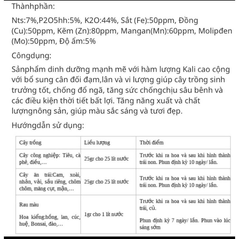 Phân bón siêu Kali cho hoa lan hũ 100gram 3