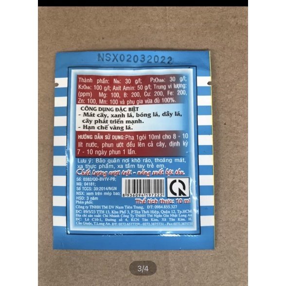 Phân bón lá Tảo biển Nhật gói 10ml- Mát cây, xanh lá, dày lá 3
