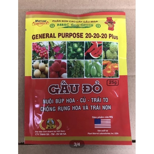 Phân bón lá dưỡng hoa nuôi trái chống rụng hoa trái non GẤU ĐỎ 2