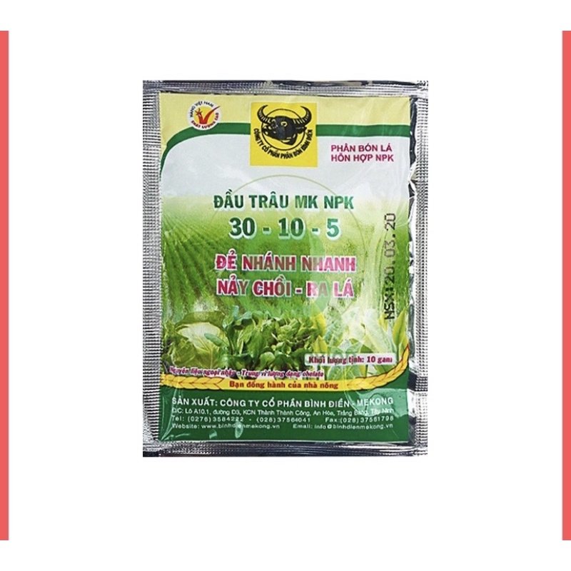 Phân bón lá đầu trâu 30-10-5 nảy chôi, ra lá gói 10gram