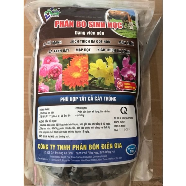 Phân bò sinh học dạng viên nén gói 1kg 2