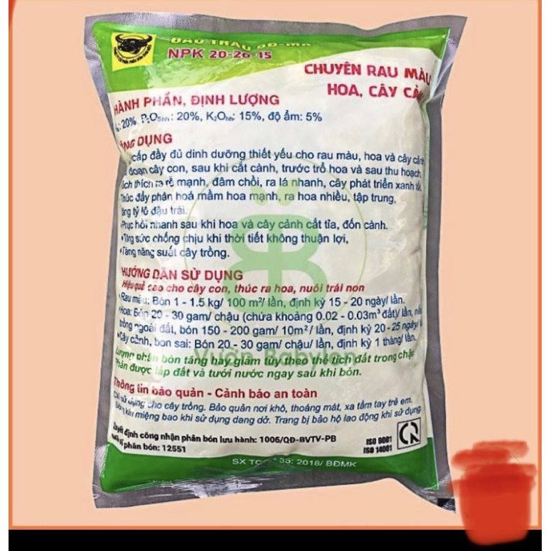 Phân bón Đầu trâu MK 20-20-15 gói 1kg 2