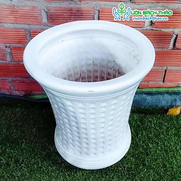 Chậu men sứ trắng mặt caro D37H40 2