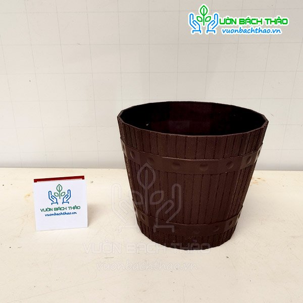 Chậu Nhựa Tròn Kiểu Dáng Thùng Gỗ 2