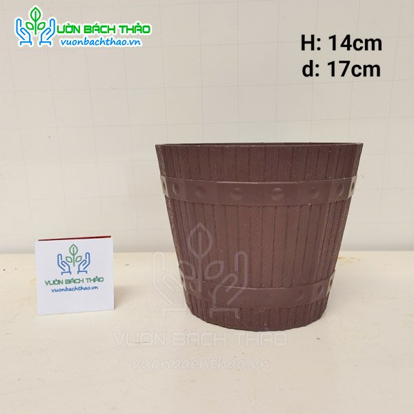 Chậu Nhựa Tròn Kiểu Dáng Thùng Gỗ 3