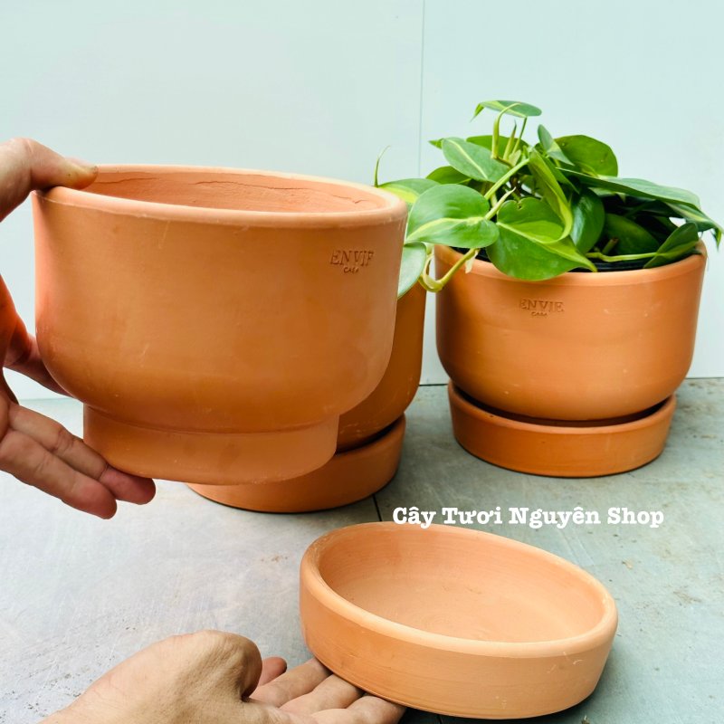CHẬU ĐẤT NUNG ENVIE KÈM ĐĨA 16*12CM, (1 chậu),chậu trồng cây, trang trí nội thất, Cây Tươi Nguyên CTN1521 3