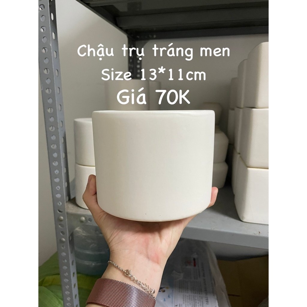CHẬU TRỤ TRÁNG MEN (13*11cm) (1 chậu), tráng men, chậu cây mini, sen đá, xương rồng Cây Tươi Nguyên CTN0980