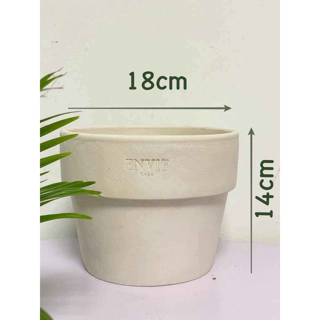 CHẬU ĐẤT NUNG TRẮNG TRÒN GỜ LỚN ENVIE (18*14cm) hàng Xuất khẩu, (1 chậu), trồng cây, trang trí nội thất, Cây Tươi Nguyên 2