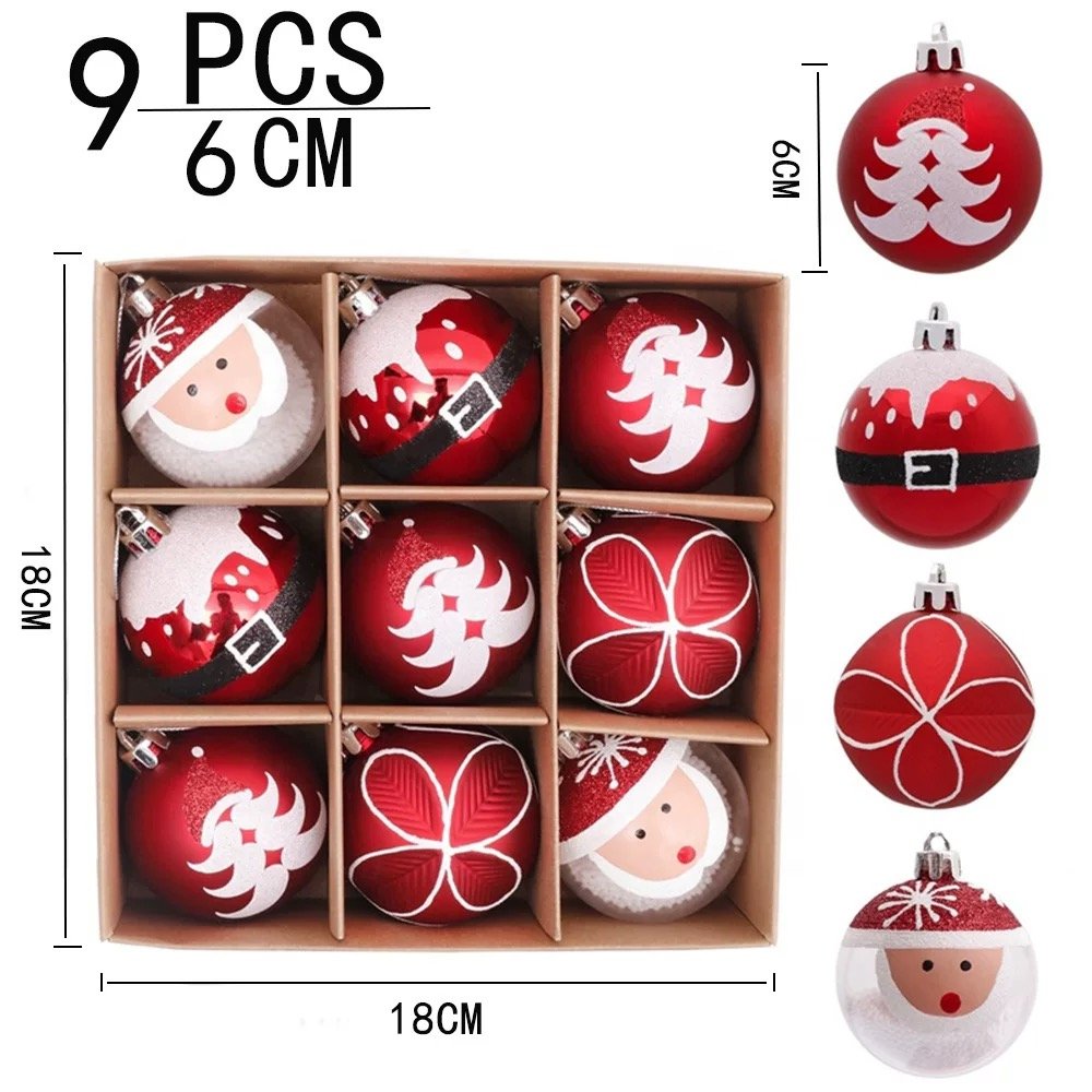 Set 9 châu 60mm Tông đỏ trắng Santa 2