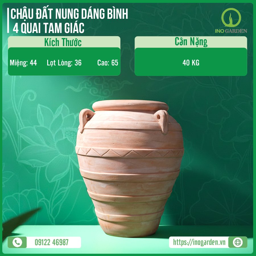 CHẬU ĐẤT NUNG DÁNG BÌNH 4 QUAI TAM GIÁC