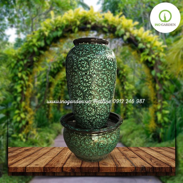Bộ đài phun nước khắc lá dây xanh 90 2