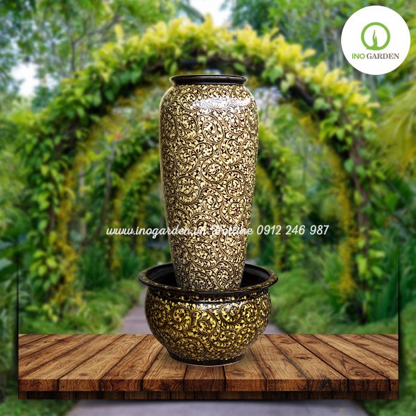 Bộ đài phun nước khắc lá cây vàng 100 2