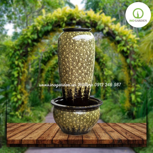 Bộ đài phun nước khắc hoa lộc vừng vàng 101 2
