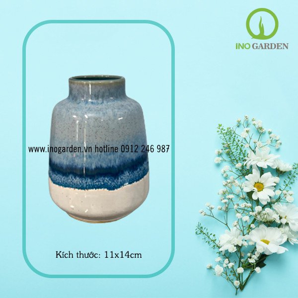 BÌNH HOA GỐM BIỂN XANH CÁT TRẮNG MS30
