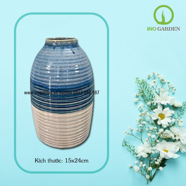 BÌNH HOA GỐM BIỂN XANH CÁT TRẮNG MS29 2