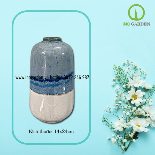 BÌNH HOA GỐM BIỂN XANH CÁT TRẮNG MS28