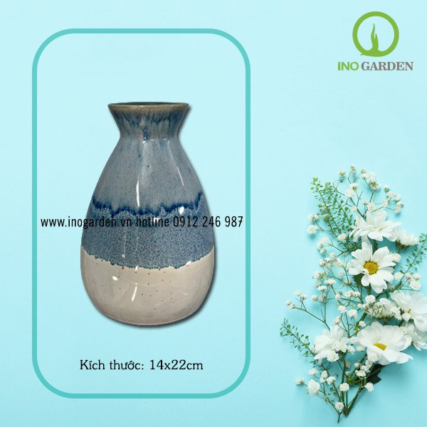 BÌNH HOA GỐM BIỂN XANH CÁT TRẮNG MS12