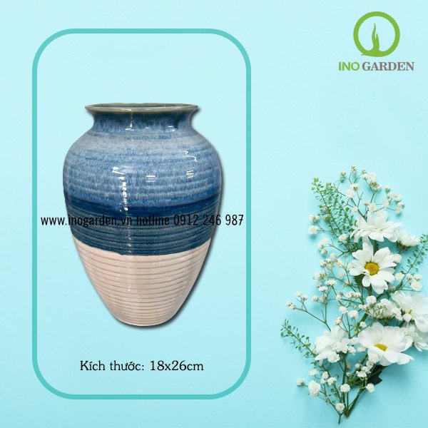 BÌNH HOA GỐM BIỂN XANH CÁT TRẮNG MS11 2