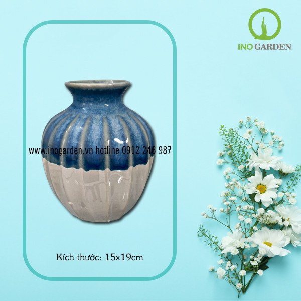 BÌNH HOA GỐM BIỂN XANH CÁT TRẮNG MS10
