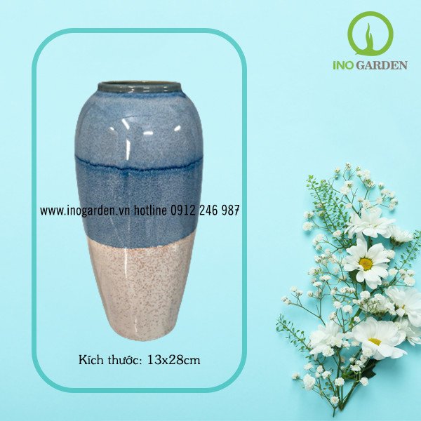 BÌNH HOA GỐM BIỂN XANH CÁT TRẮNG MS08