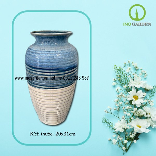 BÌNH HOA GỐM BIỂN XANH CÁT TRẮNG MS06 2